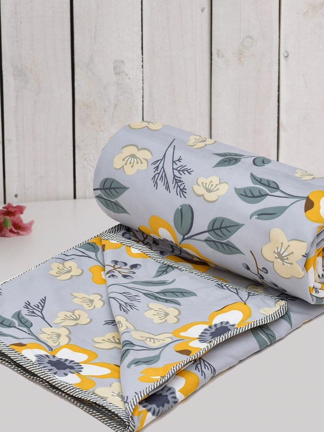 RRC Grey Floral Printed Microfiber Cotton Reversile AC Room 120 GSM Single Bed Dohar