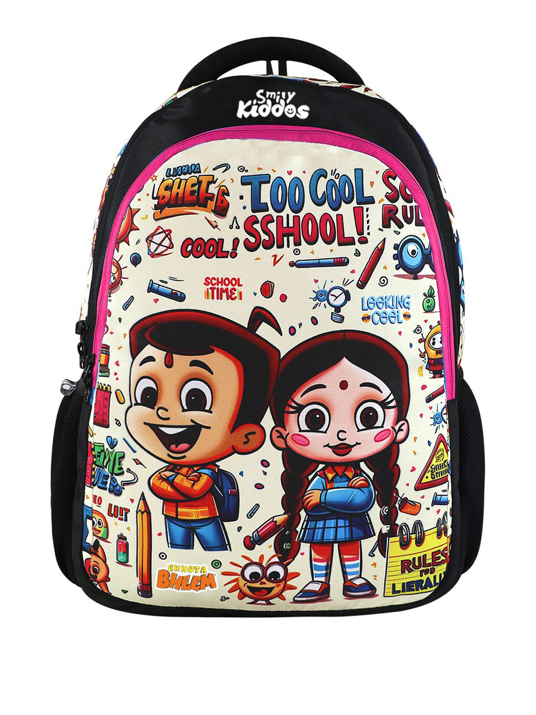 Smily Kiddos Unisex Kids Graphic Chhota Bheem Junior Backpack Too Cool 3 -Black & Pink