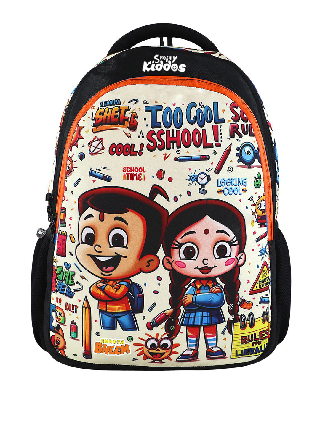Smily Kiddos Unisex Kids  Graphic Chhota Bheem Junior Backpack Too Cool 3 -Black & Orange