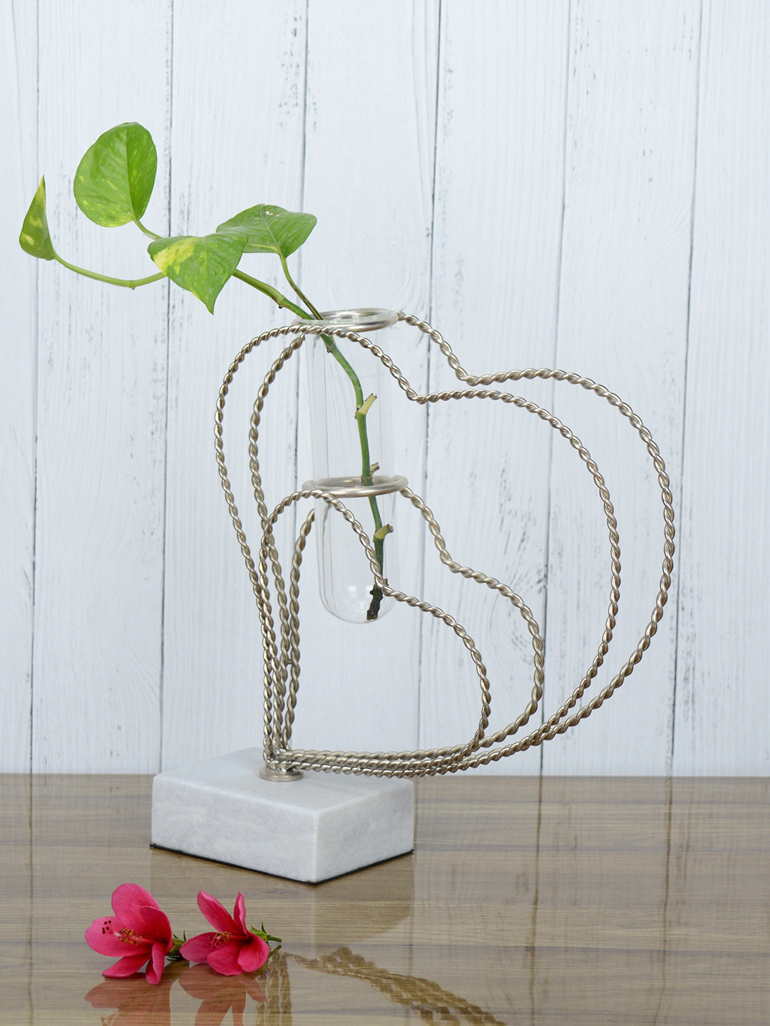 Maison Modern White & Silver toned Metal Heart-Shaped Test Tube Bud Vase