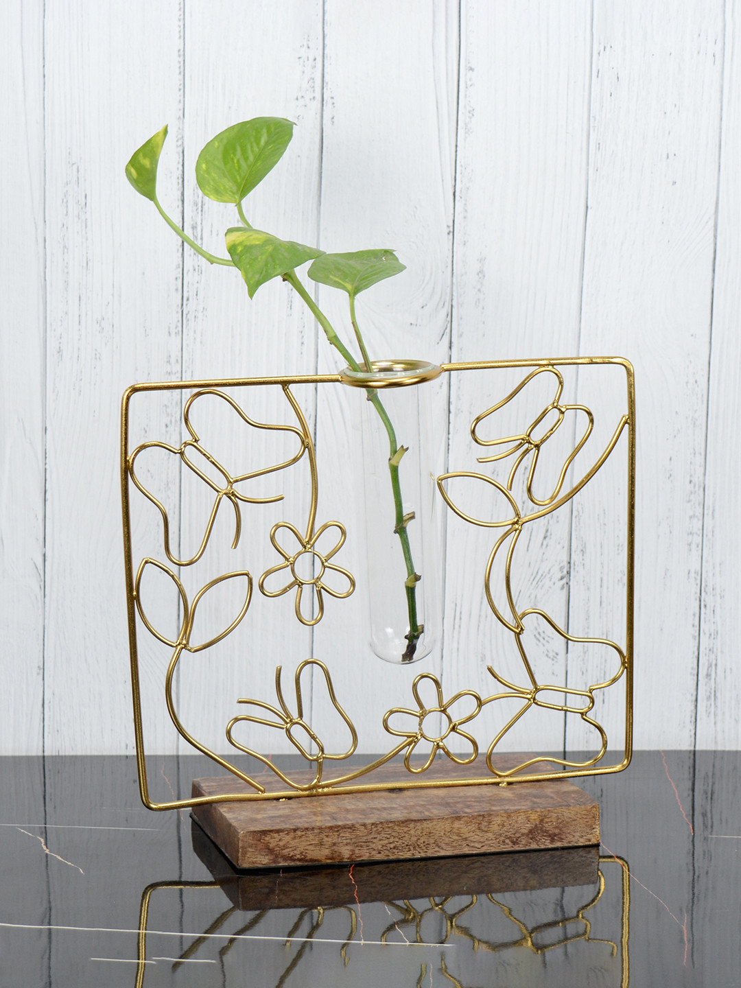 Maison Modern Gold toned & Brown Metal Test Tube Bud Planter Vase