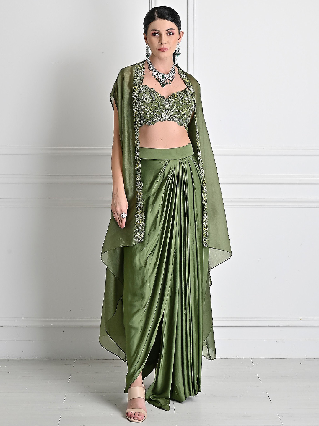 ONE KNOT Embroidered Thread Work Made to Measure Lehenga & Blouse With Dupatta