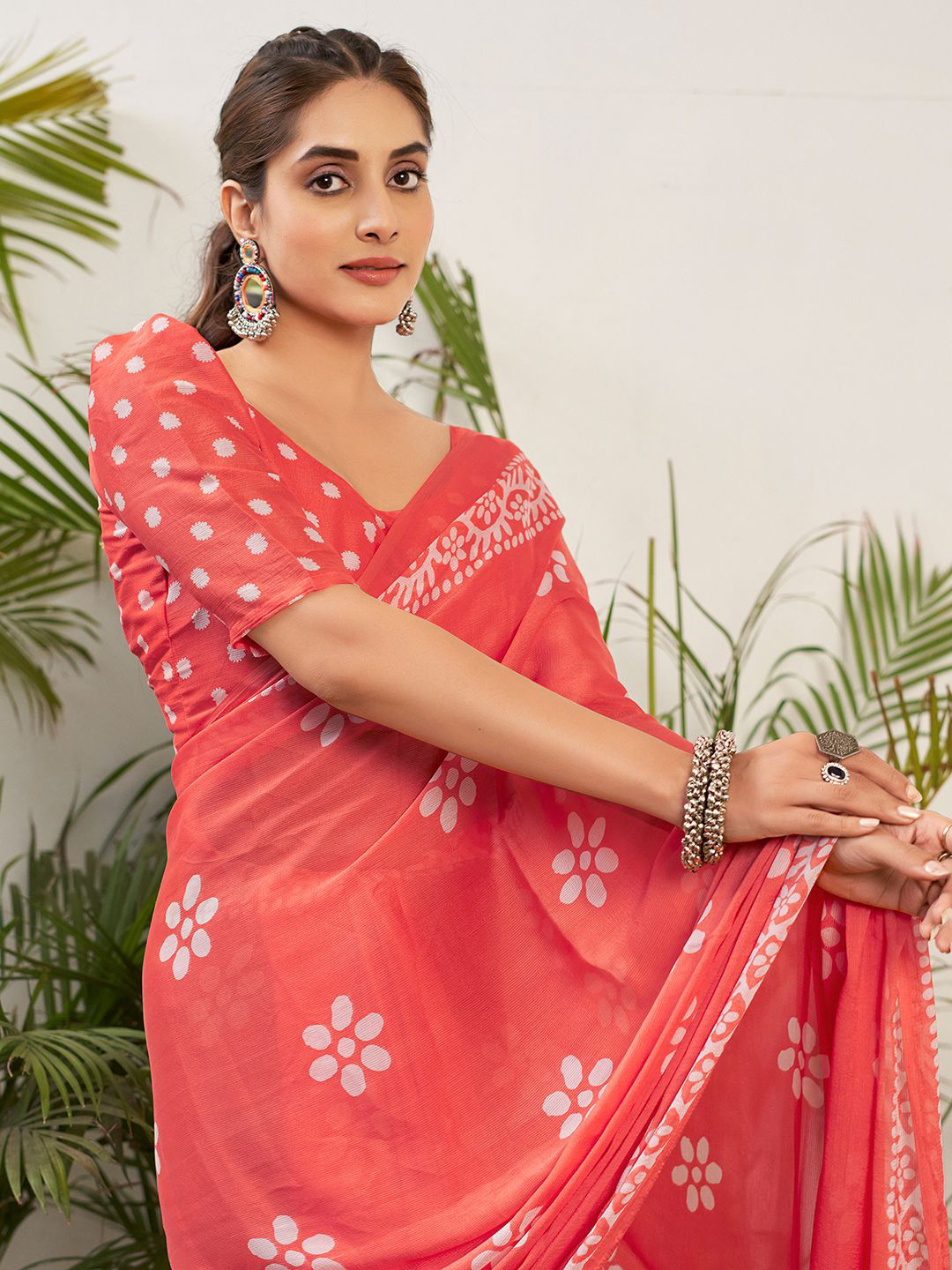 KALINI Floral Pure Chiffon Bagru Saree