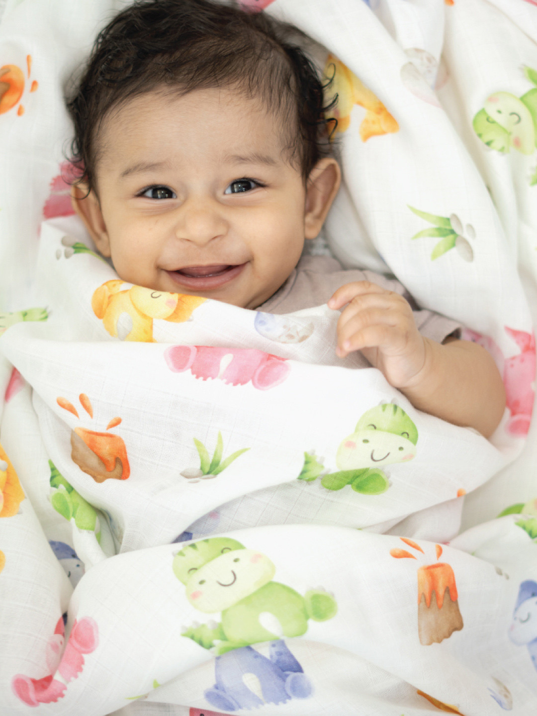 A Toddler Thing White & Green  Printed Cotton 110 GSM Bath Towel