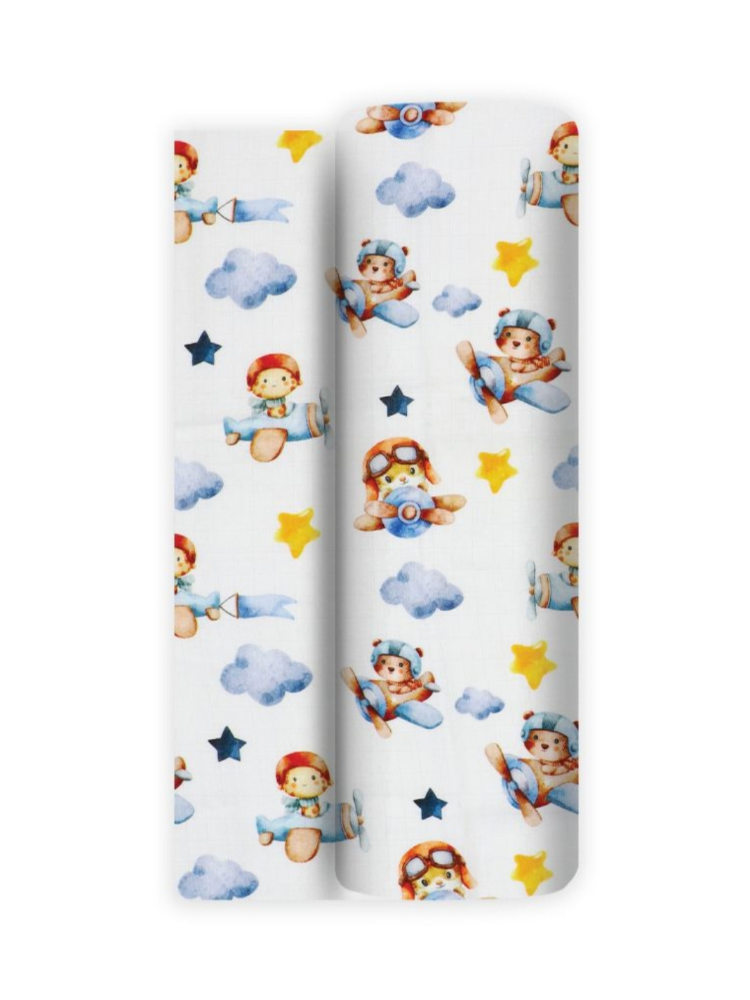 A Toddler Thing White & Blue Printed Cotton 110 GSM Bath Towel
