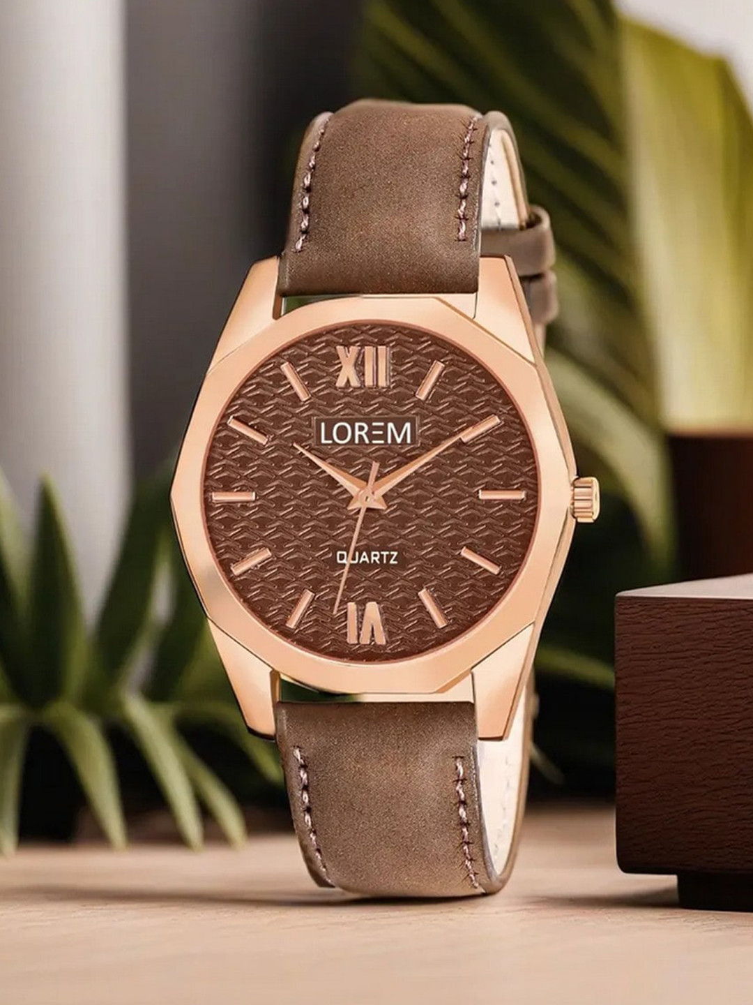 LOREM Women Textured Dial & Leather Straps Analogue Watch LR330-B