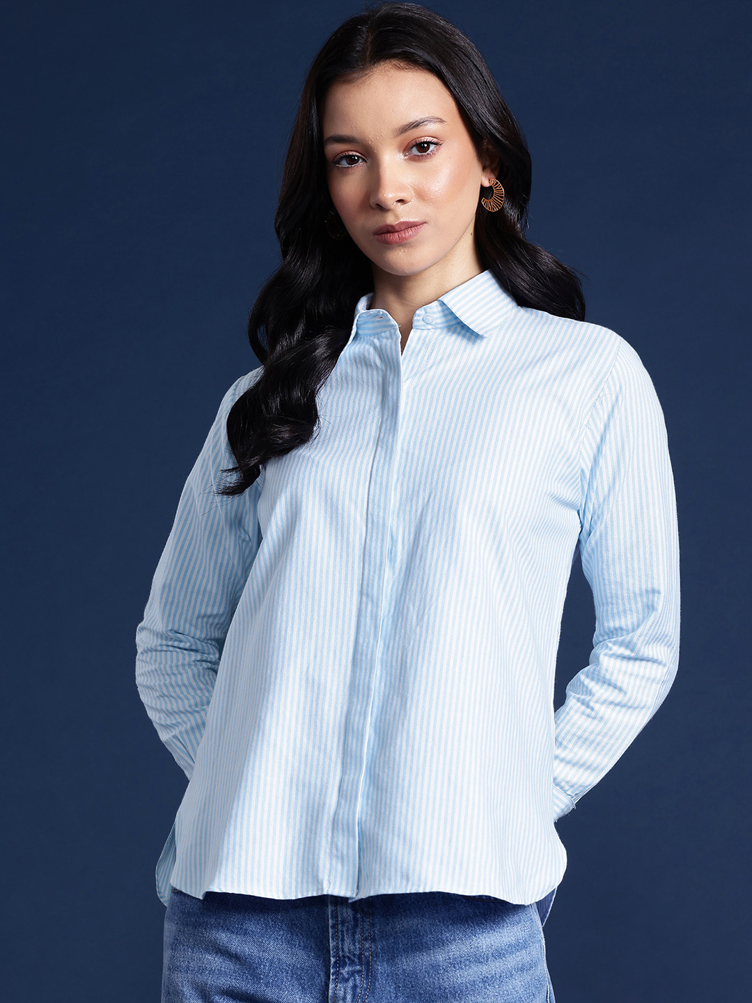 Hancock Women Candy Striped Wrinkle Resistant Relaxed Fit Formal Shirt