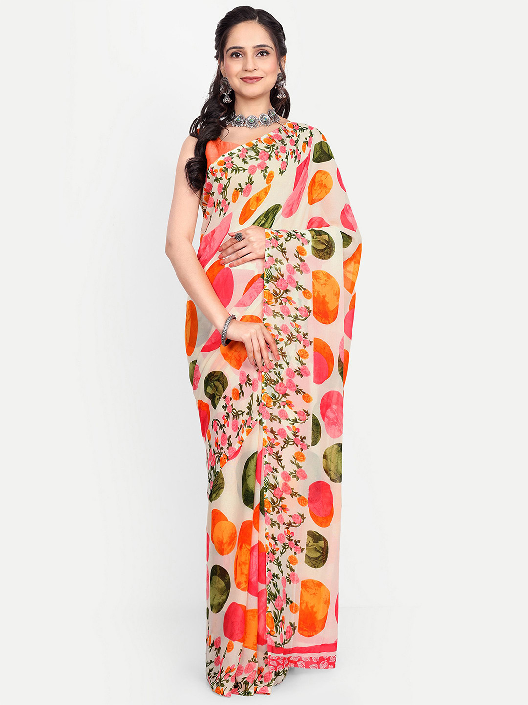 The Textile Hub Polka Dot Saree