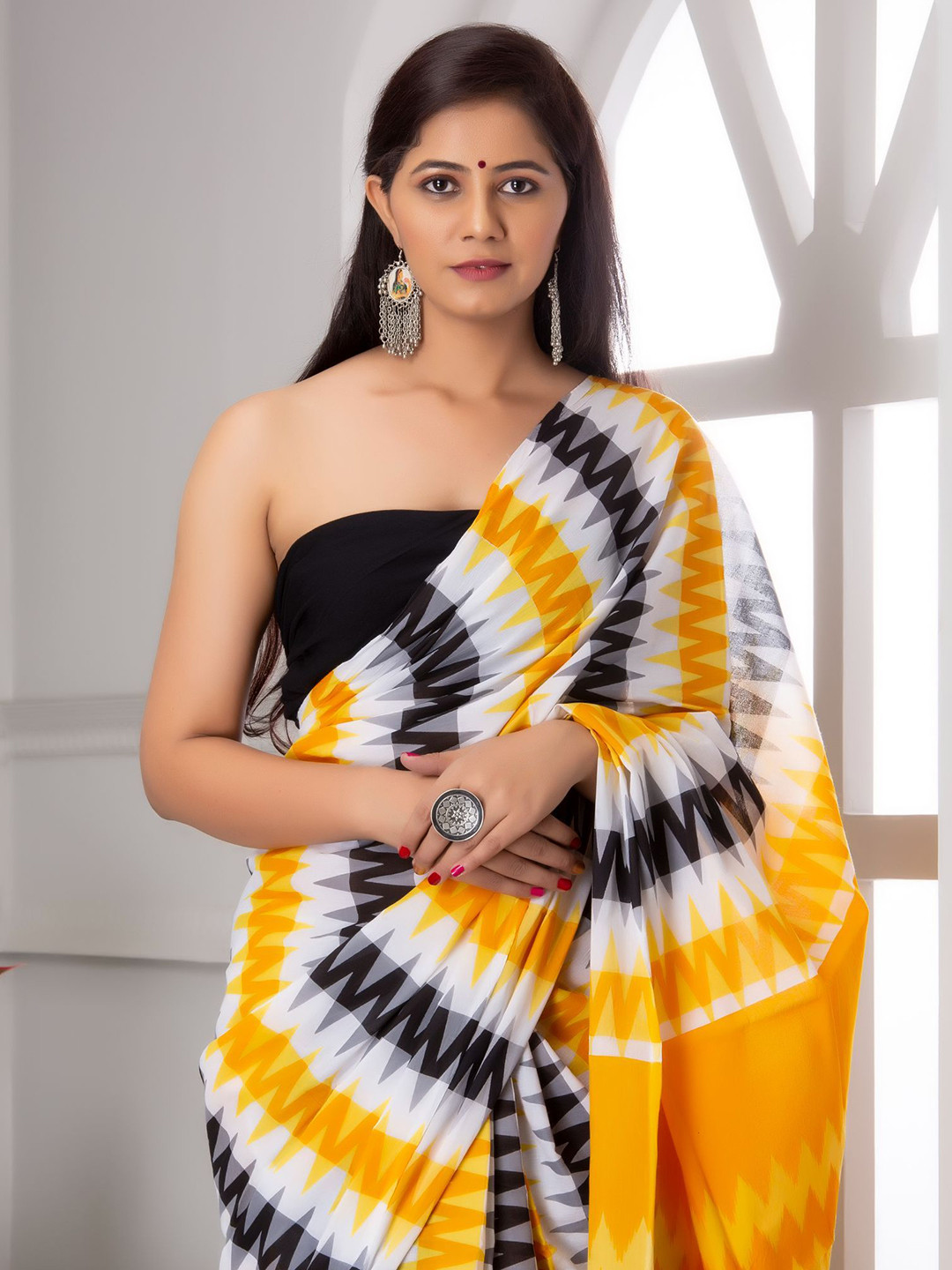 Shivanya Handicrafts Pure Cotton Block Print Saree With Blouse Piece