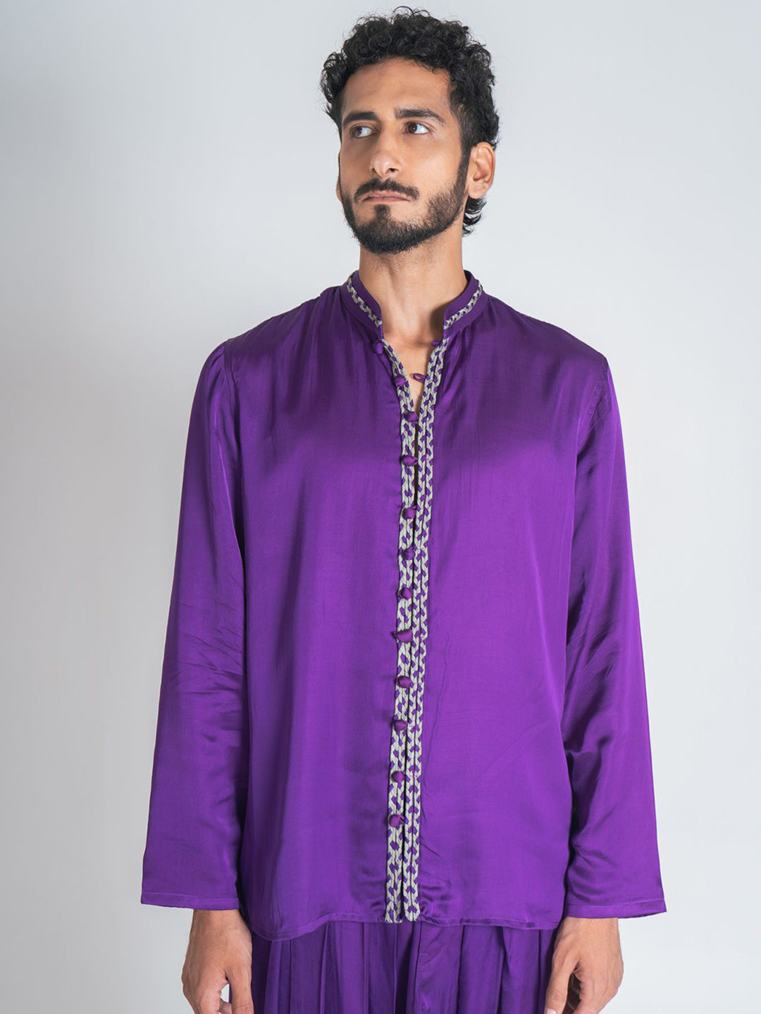 Neora Braid Mandarin Collar Silk Kurta