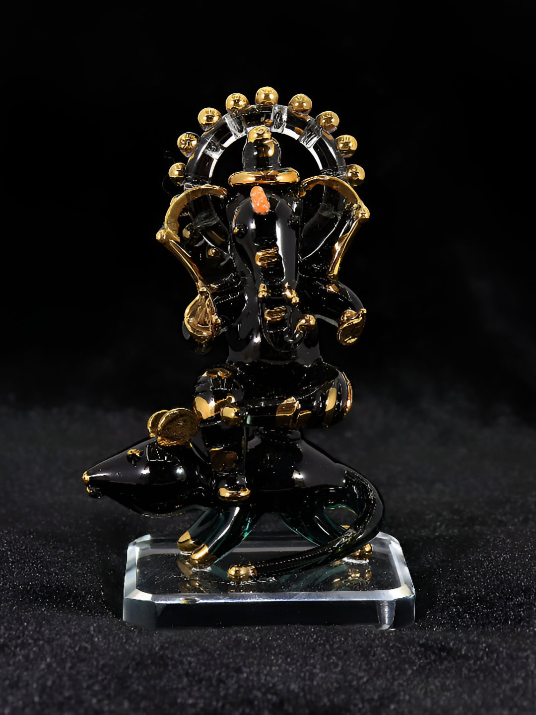 NMII Lord Ganesh Black Glass Glossy Prayer Room Medium Showpiece - 3.7 Inches