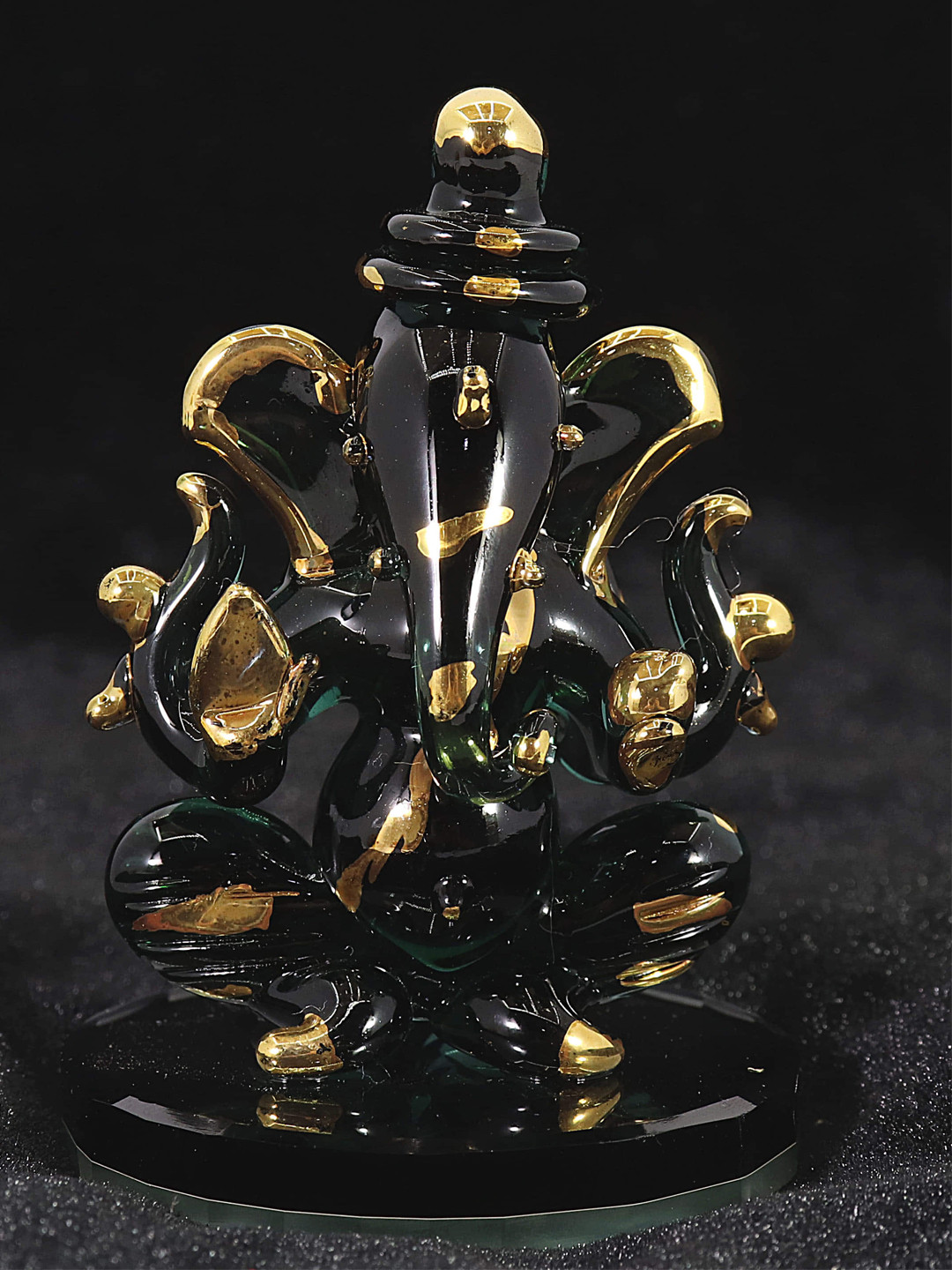 NMII Shree Ganesha Ji Green Glass Glossy Prayer Room Medium Showpiece - 2.8 Inches