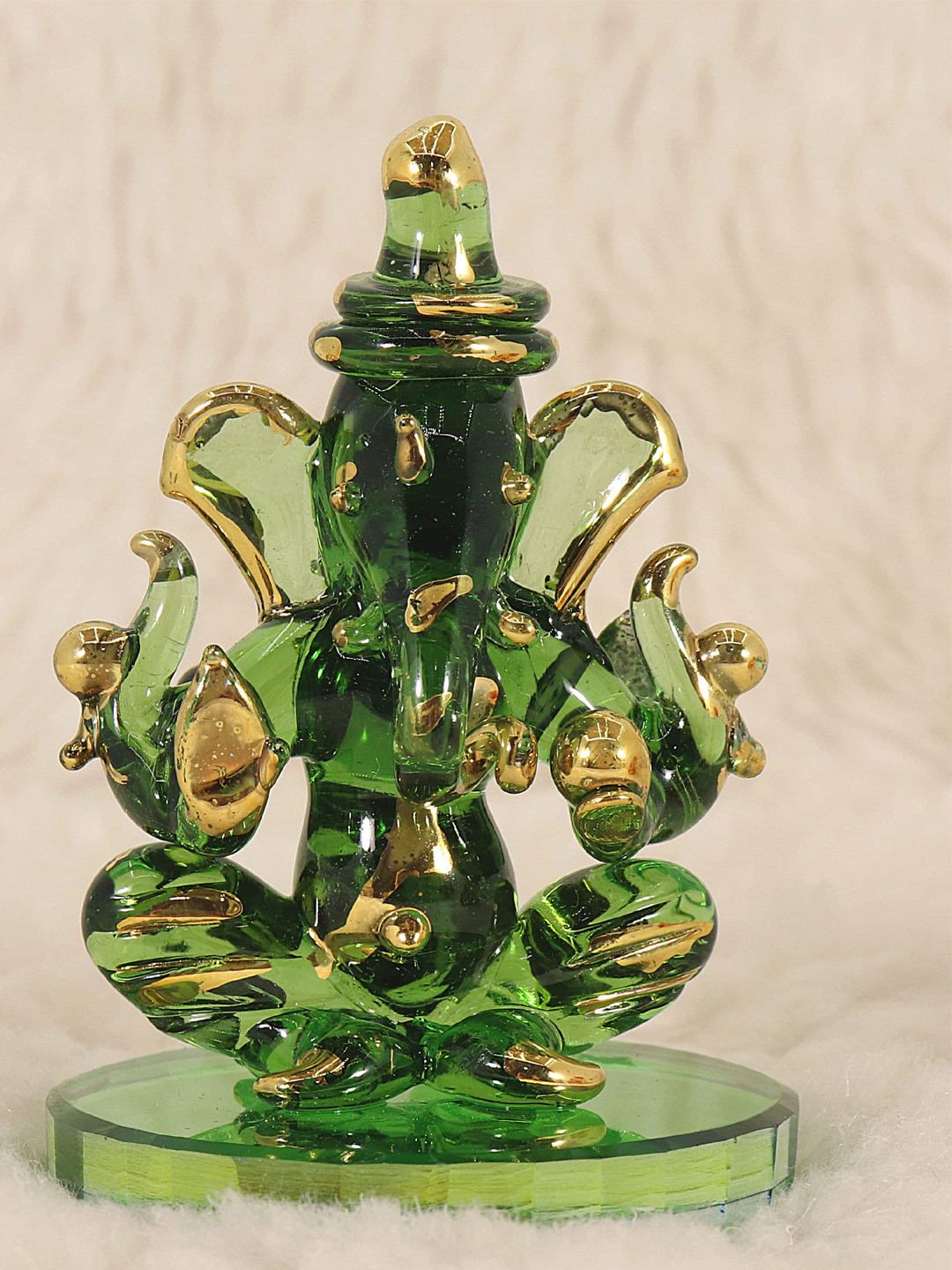 NMII Lord Ganesh Lime Green Glass Glossy Prayer Room Medium Showpiece - 2.8 Inches