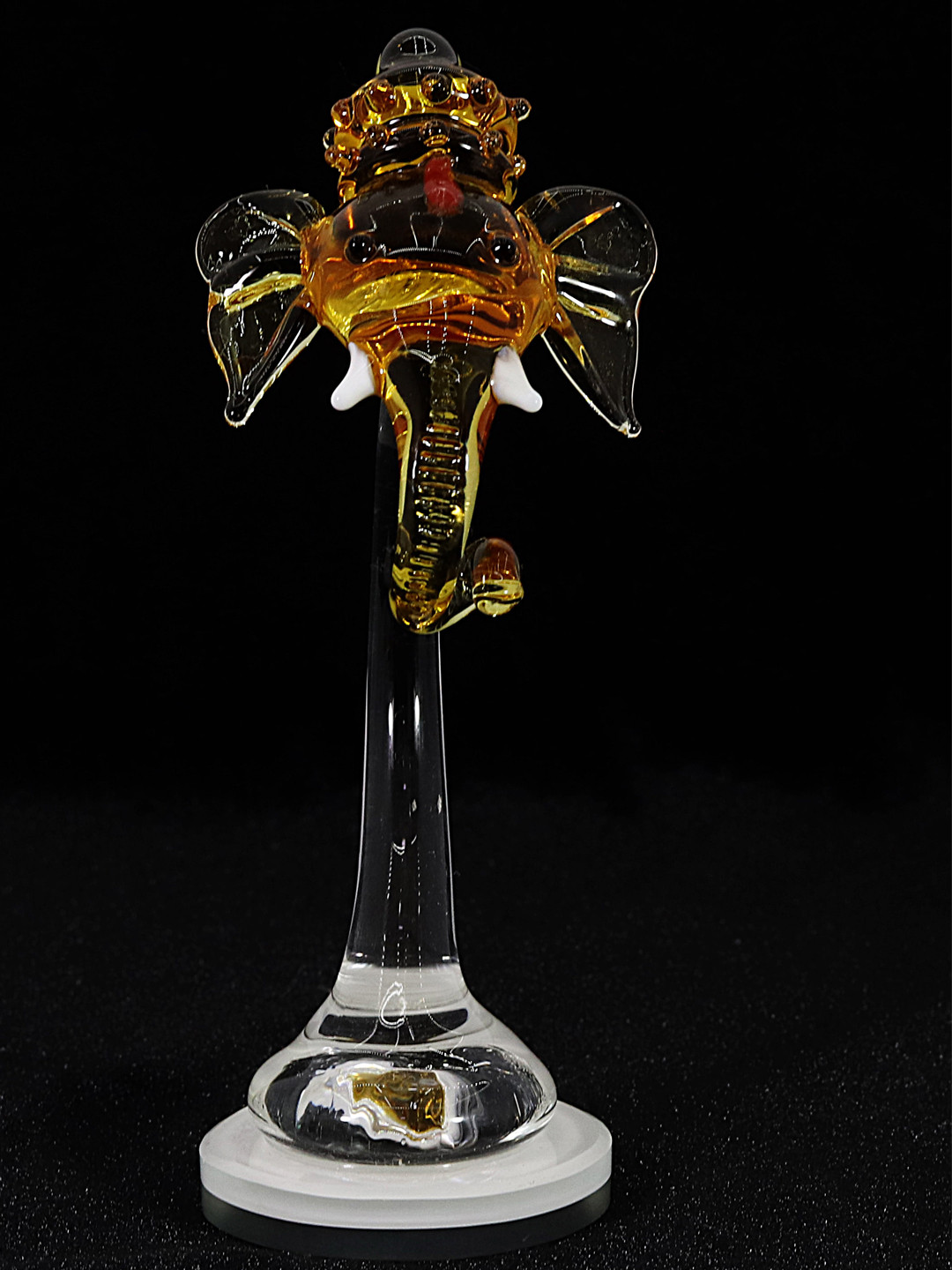 NMII Ganesh Ji Head Yellow Glass Glossy Living Room Small Showpiece - 4.7 Inches