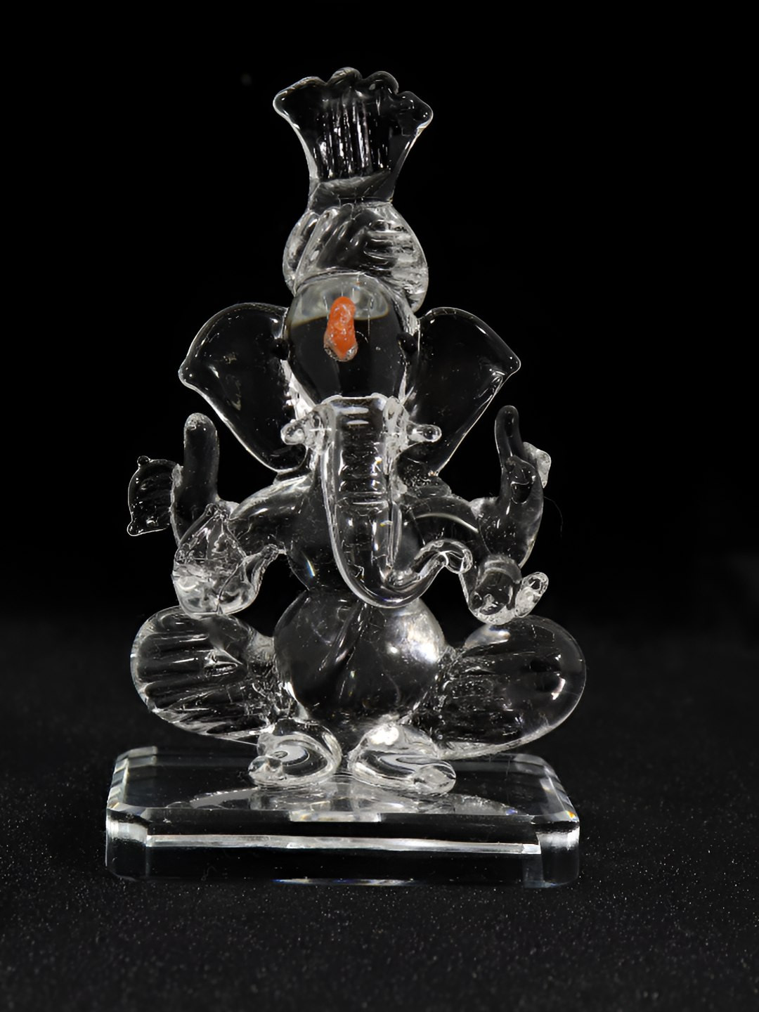 NMII Pagdi Ganesh Ji Transparent Glass Glossy Prayer Room Medium Showpiece - 3.1 Inches