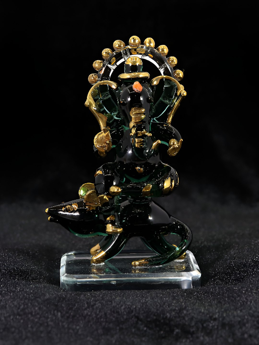 NMII Shree Ganesha Ji Green Glass Glossy Prayer Room Small Showpiece - 3.7 Inches