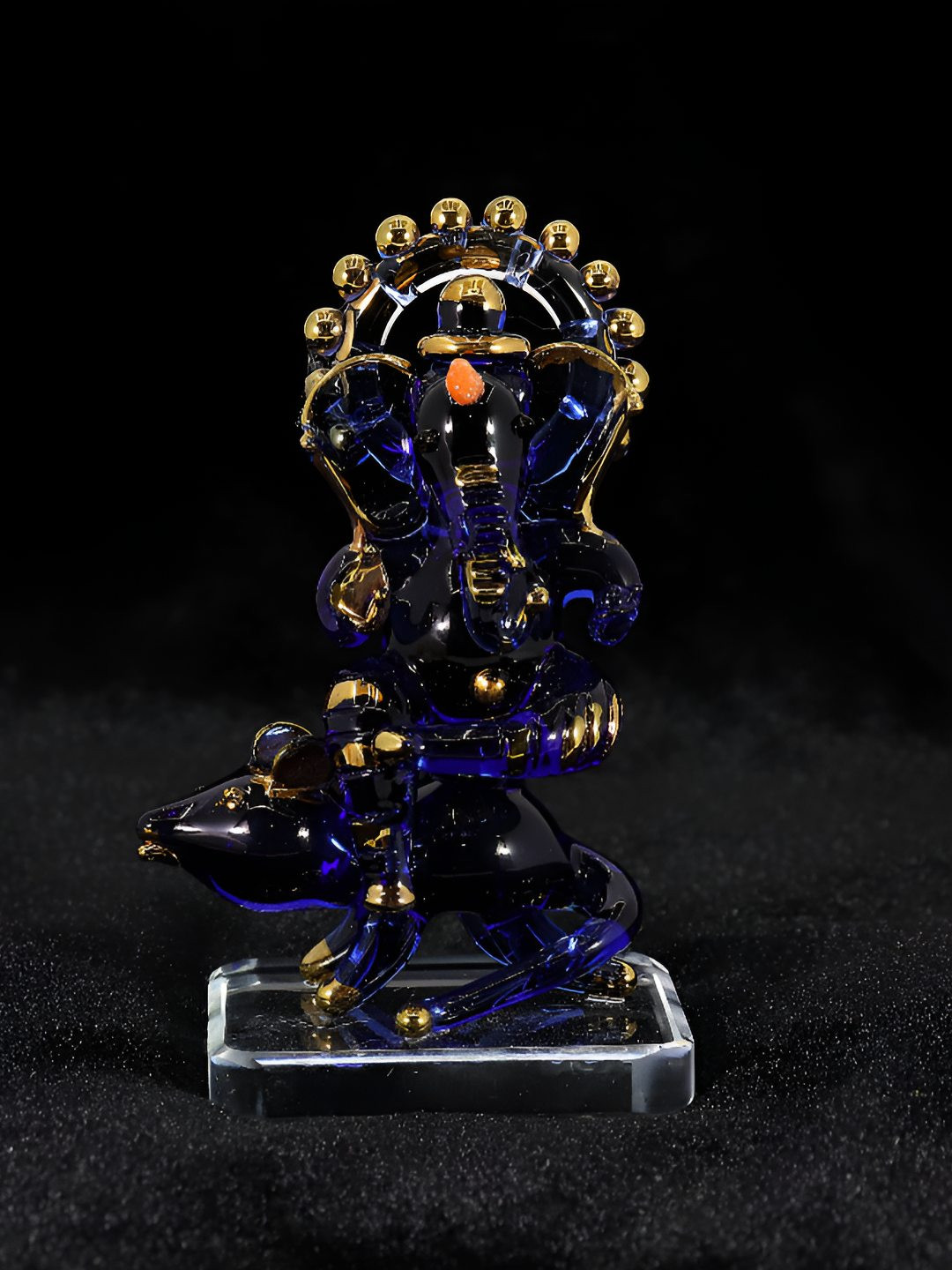 NMII Ganesh Blue Glass Natural Prayer Room Medium Showpiece - 3.7 Inches