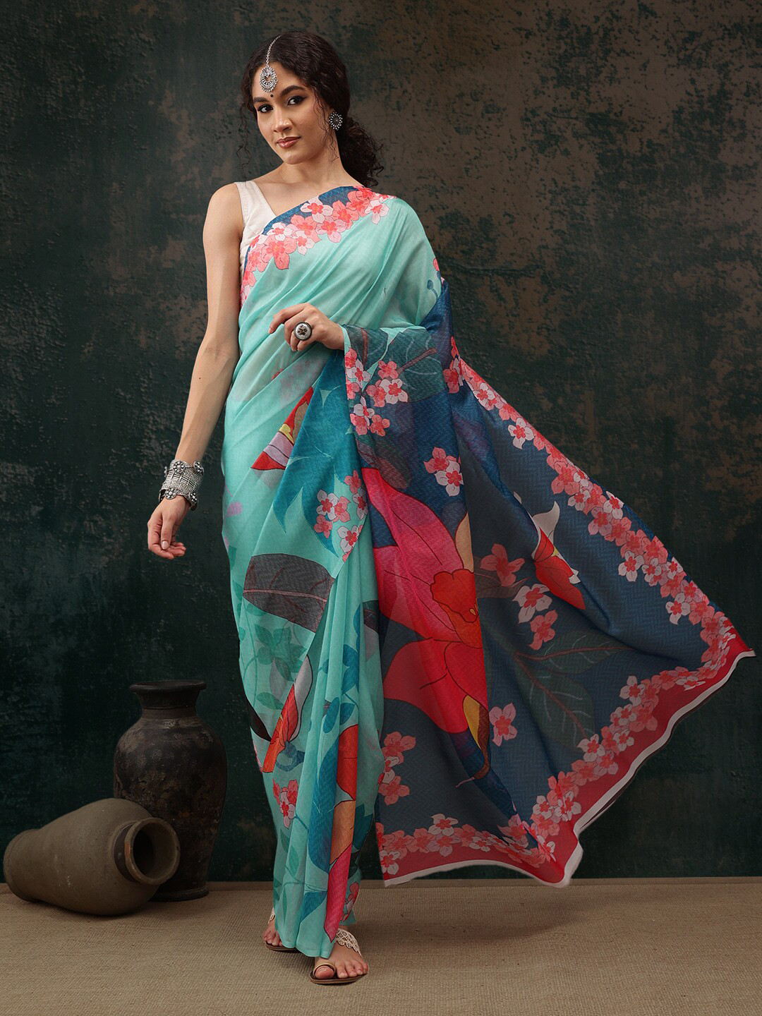 Silk Land Floral Chanderi Digital Print Saree