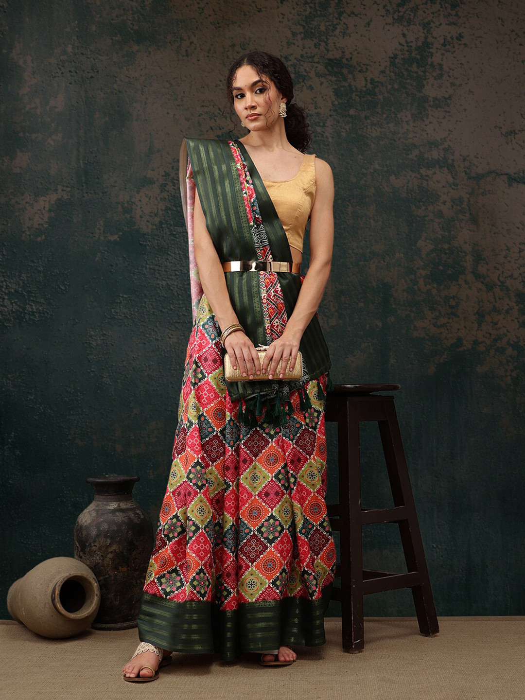 Silk Land Bandhani Digital Print Saree