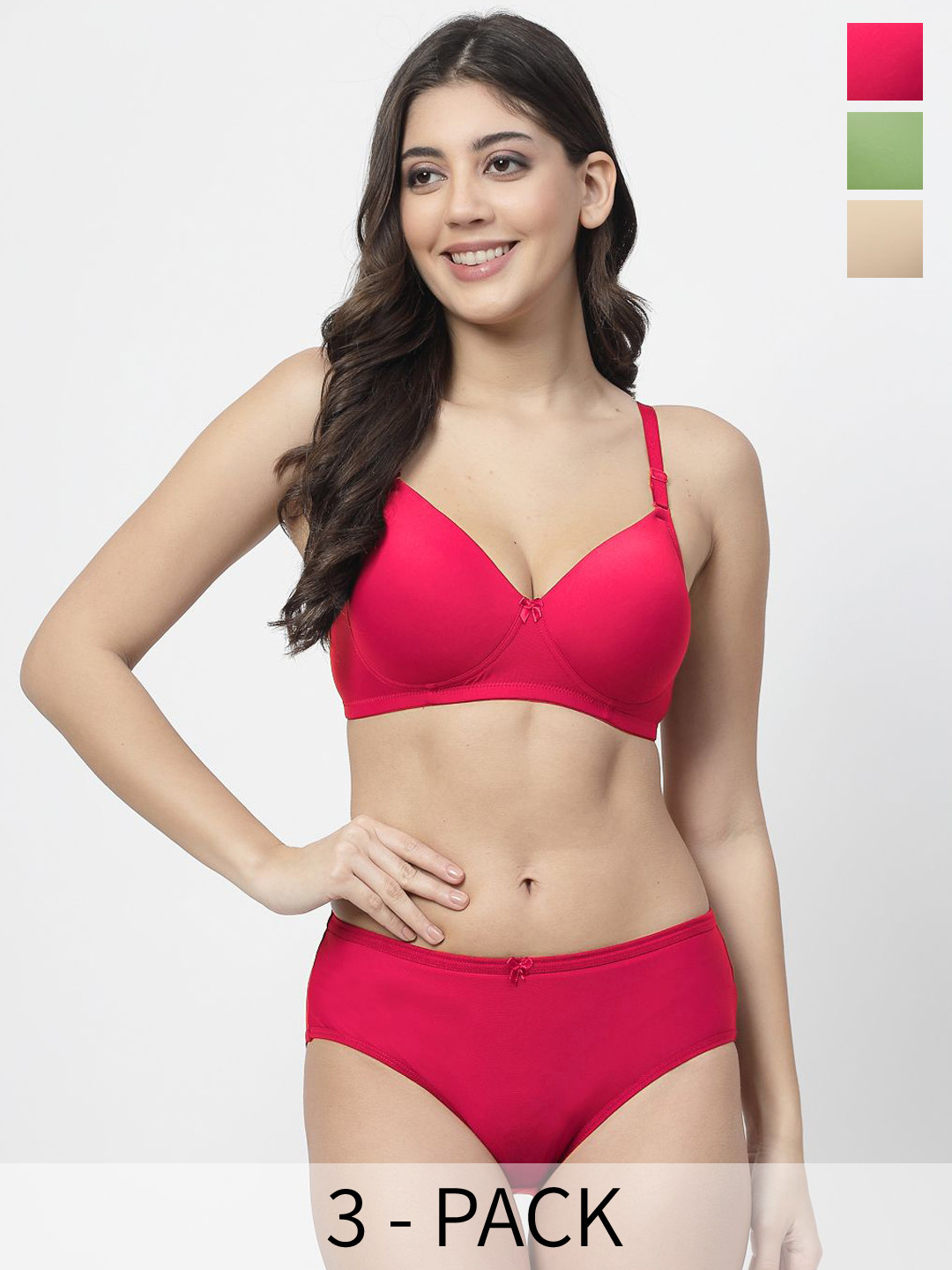 College Girl Pack Of 3 High-Rise Lightly Padded Lingerie Set