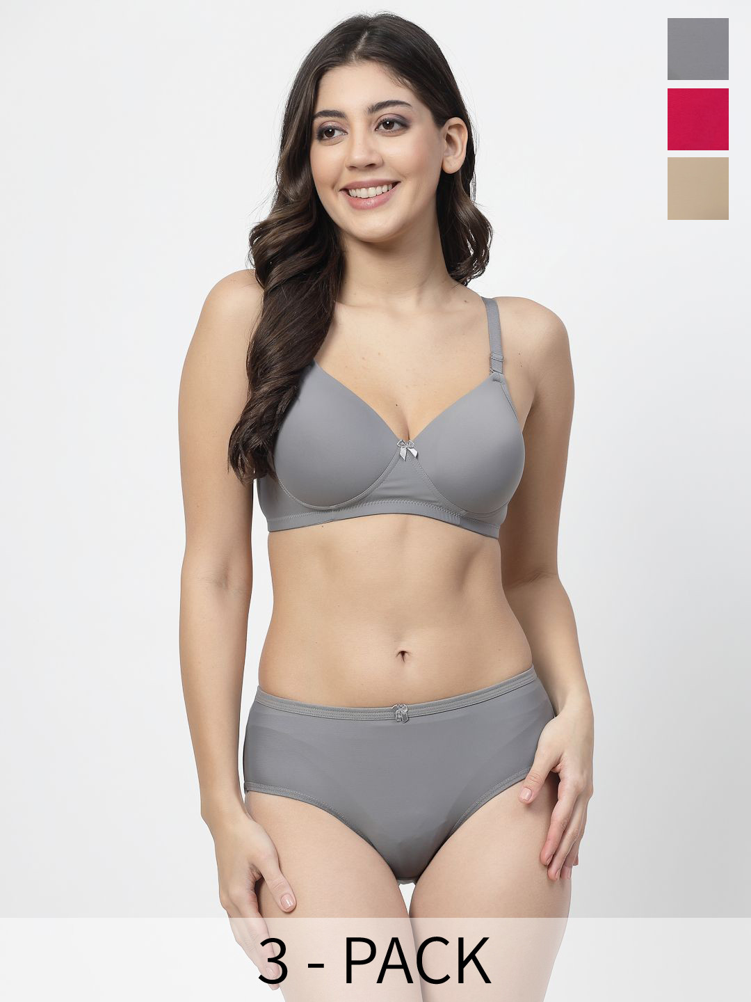 College Girl Pack of 3 Lightly Padded Lingerie Set