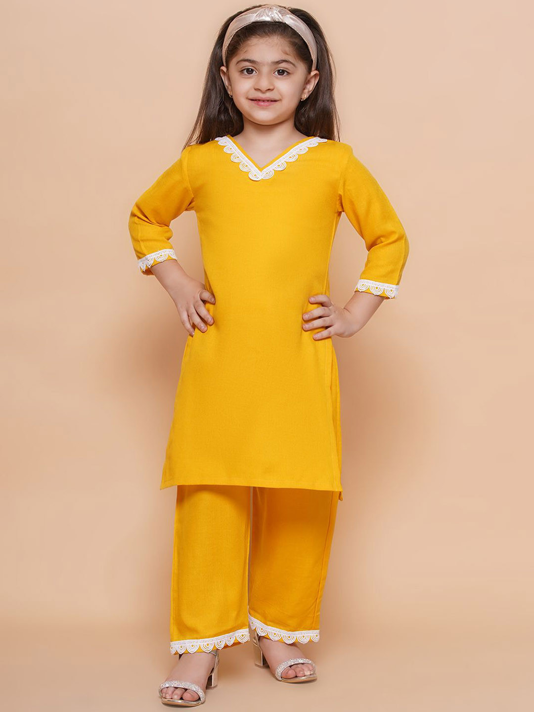 Modish Couture Girls Embroidered Regular Kurta with Palazzos