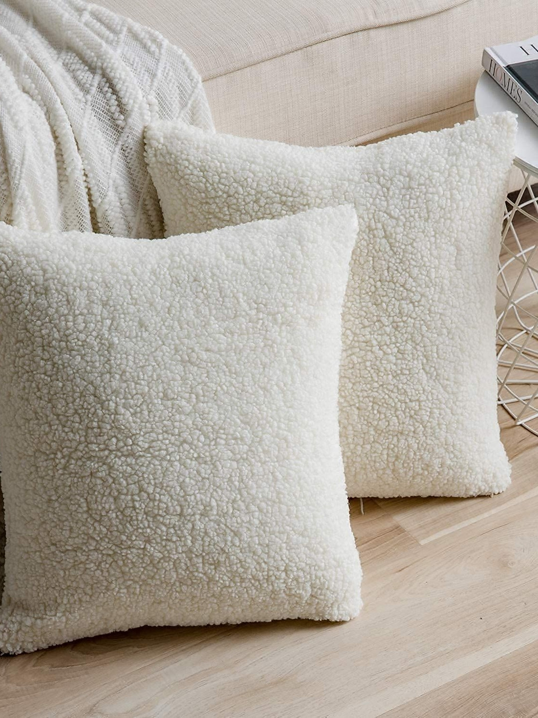 Cottonfry Cream Faux Breathable 2 Piece Square Cushion Covers -20x20In