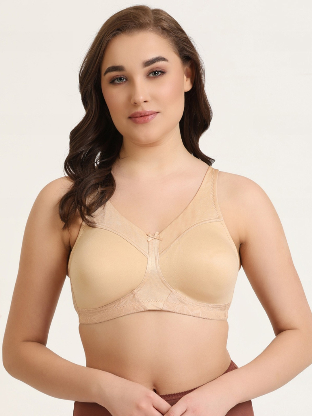 DressBerry Beige Full Coverage Non Padded Seamless T-shirt Bra- 360 Degree Support