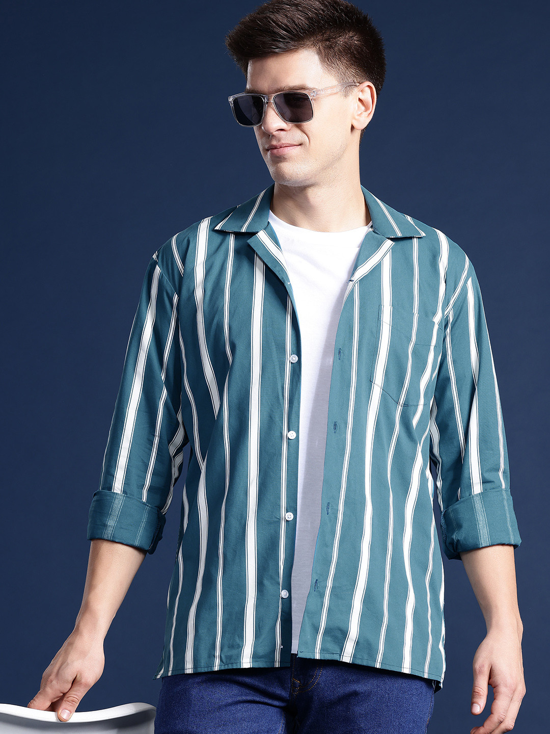 Hancock Men Striped Pure Cotton Carbon Finish Relaxed Fit Casual Shirt