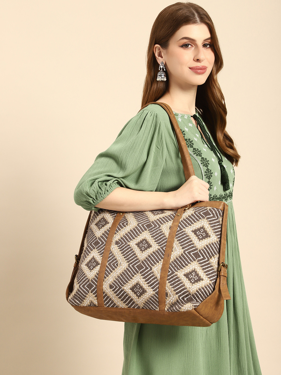 Anouk Geometric Textured Office Shopper Tote Bag
