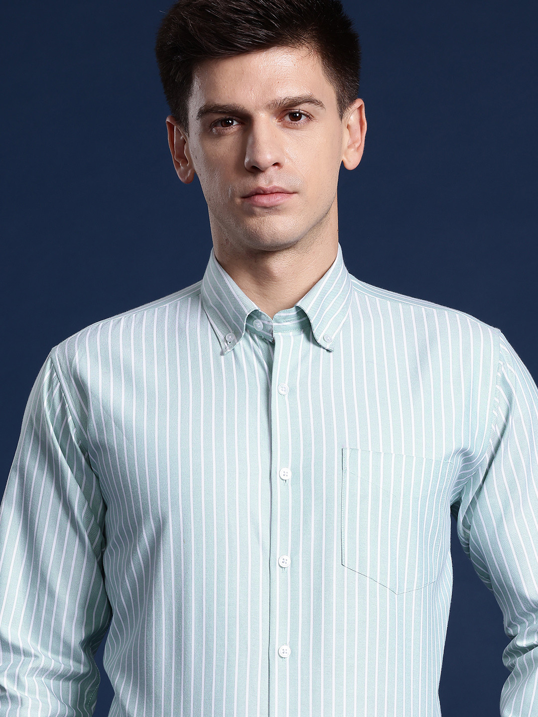 Hancock Men Striped Wrinkle Resistant Button Down Collar Formal Shirt