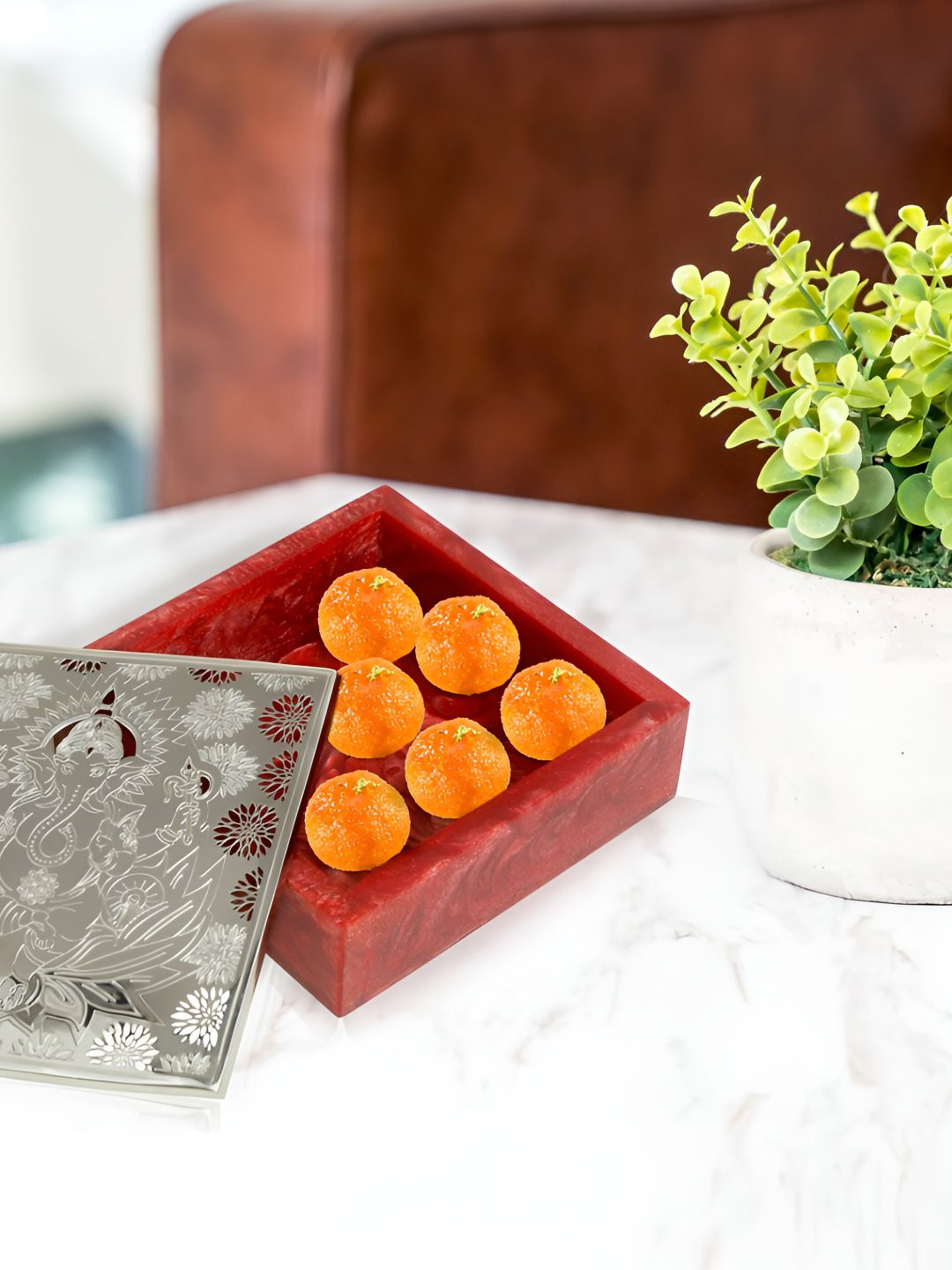 The Home Co. Ganesh Ji Silver Typography Brass Easy To Clean Clip-On Box Container Set