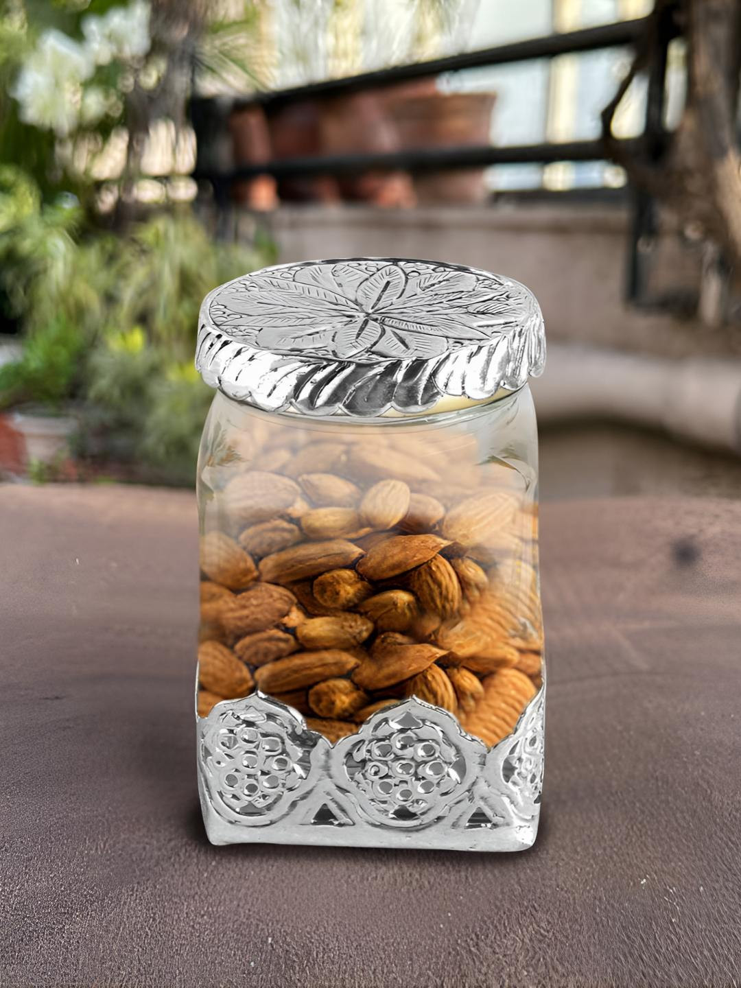 The Home Co. Silver Floral Glass Easy To Clean Screw Top Canister
