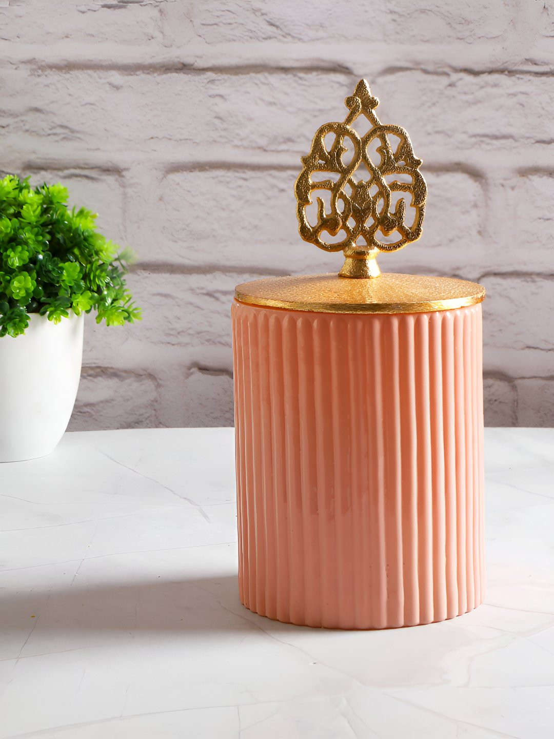 The Home Co. Pink Striped Aluminium Easy To Clean Clip-On Jar