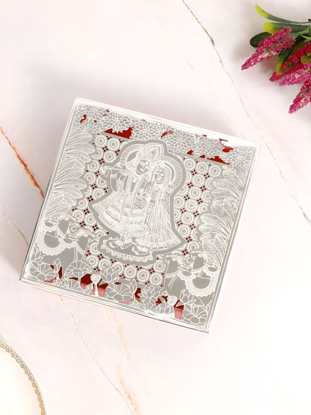 The Home Co. Radhakrishna Silver Floral Brass Easy To Clean Clip-On Box Container Set