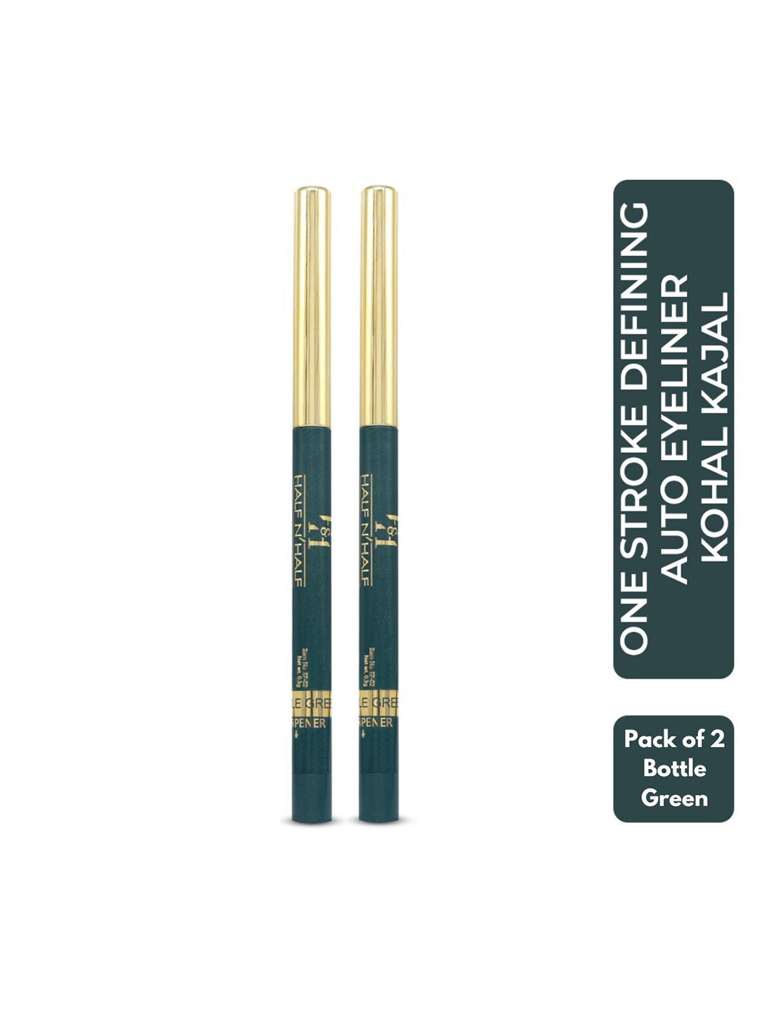 Half N Half One Stroke Defining Set Of 2 Auto Eyeliner Kohl Kajal- 0.3g Each-Bottle Green