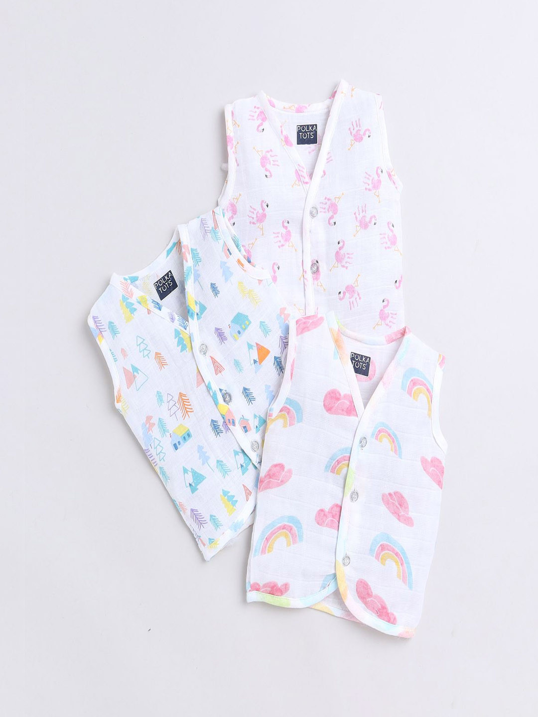 Polka Tots Kids Pack of 3 Printed Cotton Jhabla Innerwear Vests
