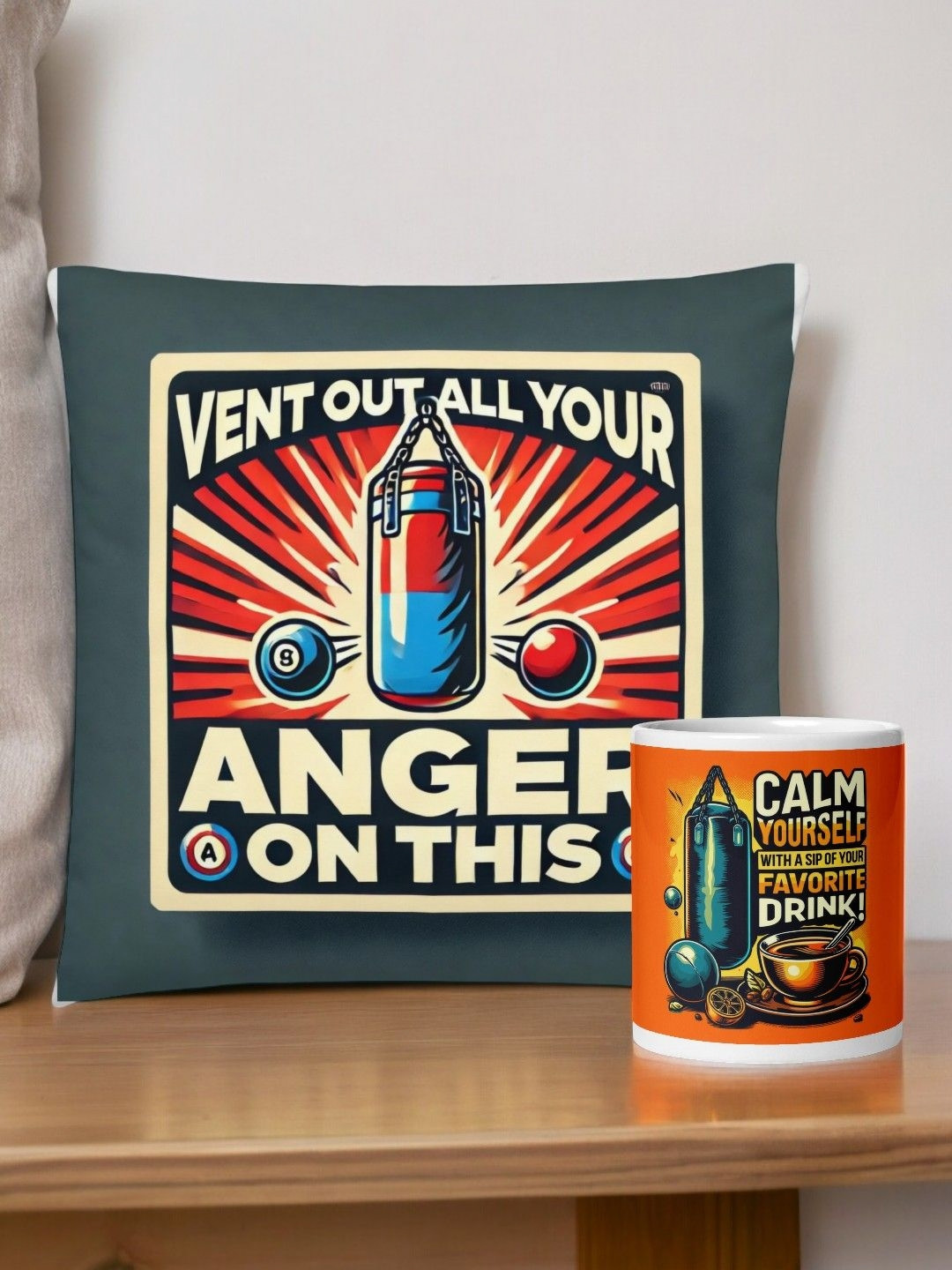 bettergiftflowers Red & Grey Printed Cushion & Mug Gift Set