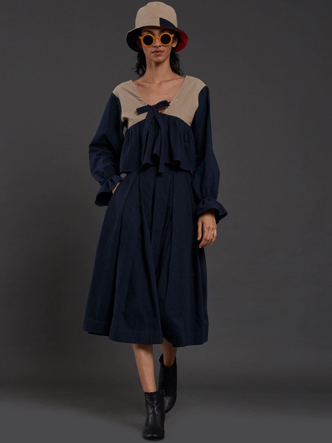 MATI Pleated Straight Midi Skirt