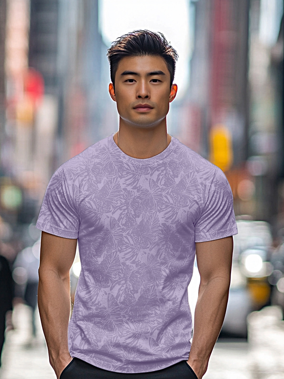 Urbano Fashion Men's Lilac Printed Half Sleeve Slim Fit Cotton T-Shirt