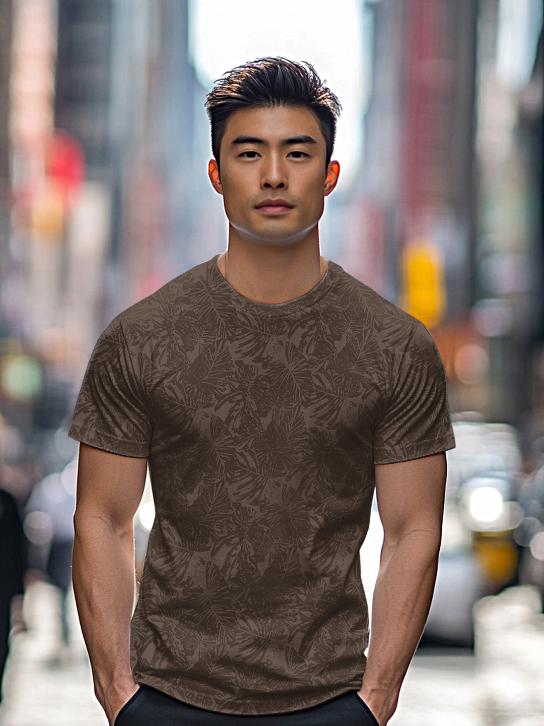Urbano Fashion Men's Chicory Coffee Printed Half Sleeve Slim Fit Cotton T-Shirt