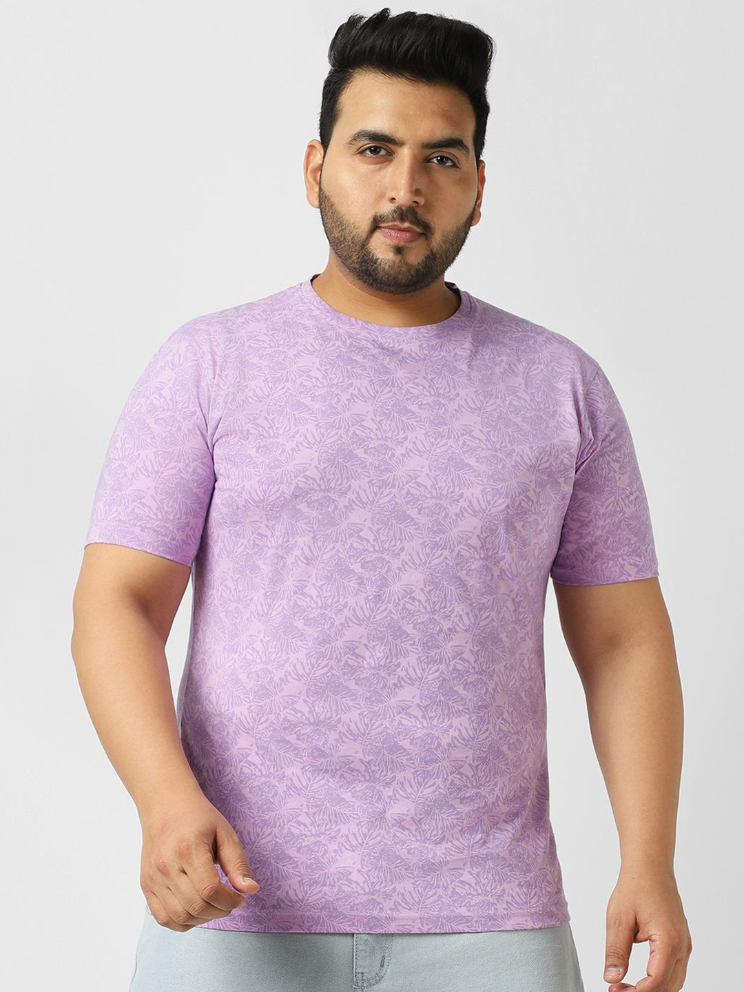 Urbano Plus Men's Lilac Printed Half Sleeve Regular Fit Cotton T-Shirt