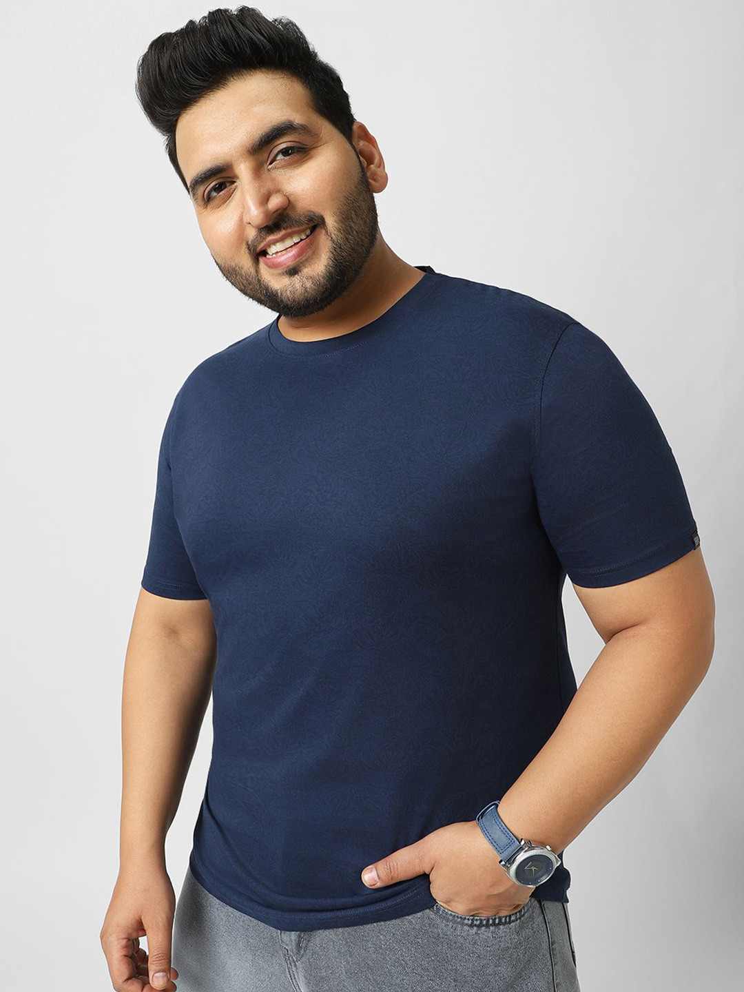 Urbano Plus Men's Estate Blue Printed Half Sleeve Regular Fit Cotton T-Shirt