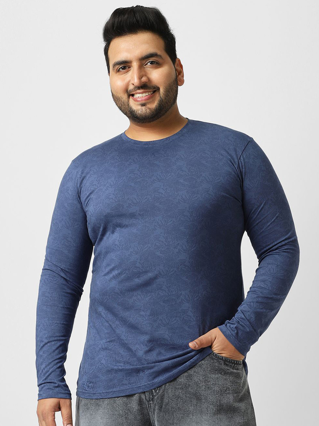 Urbano Plus Men's Mood Indigo Printed Full Sleeve Regular Fit Cotton T-Shirt