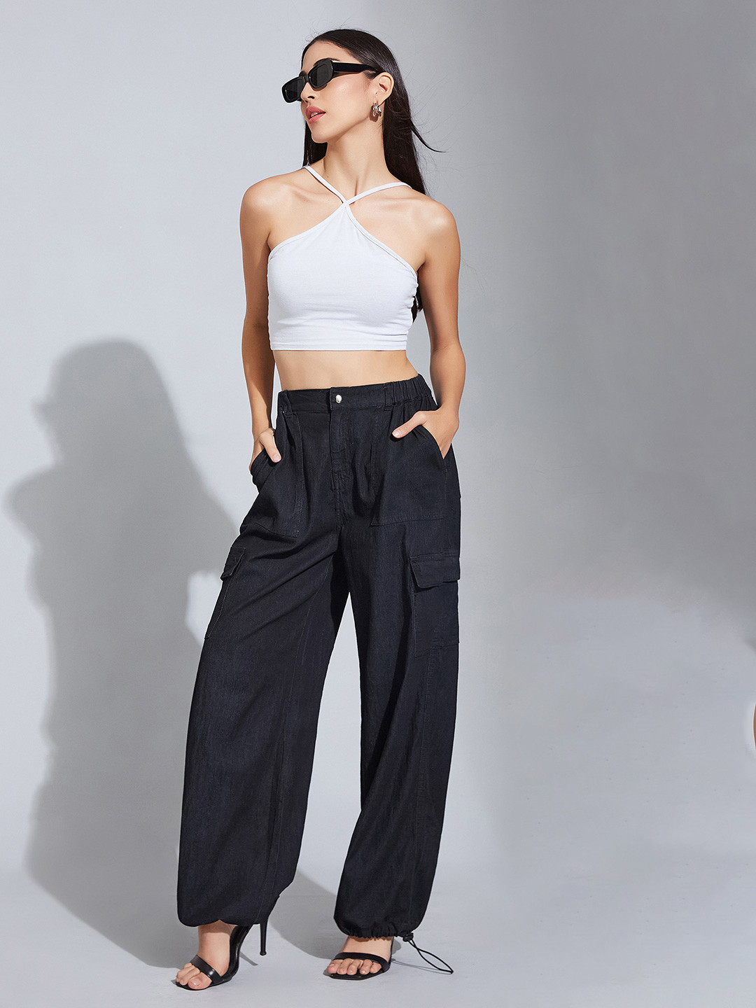 Life With Pockets Lightweight Straight Fit High-Rise Stretchable Denim Parachute Pant