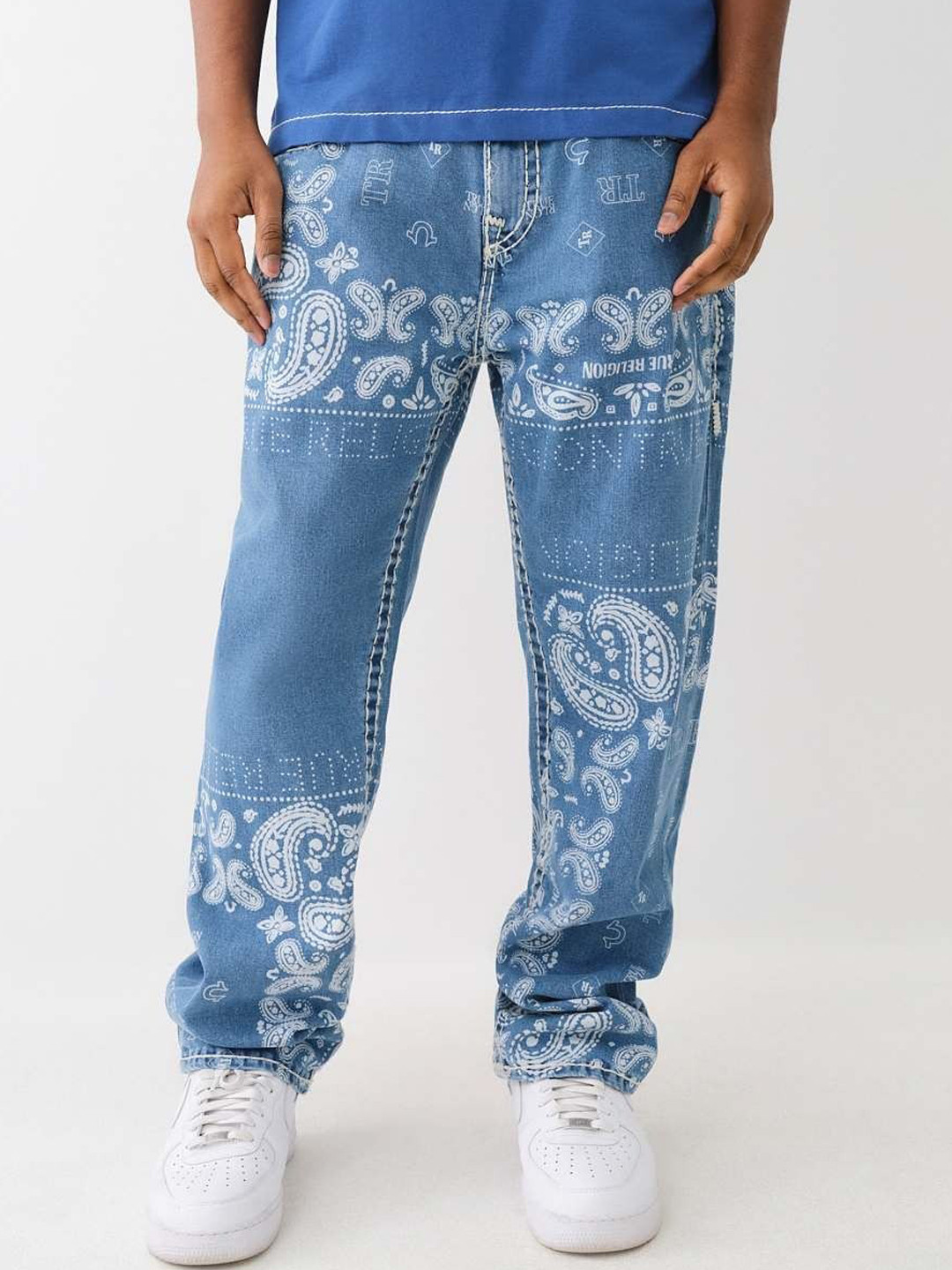 True Religion Super T Bobby Oversized Mid-Rise Printed Jeans