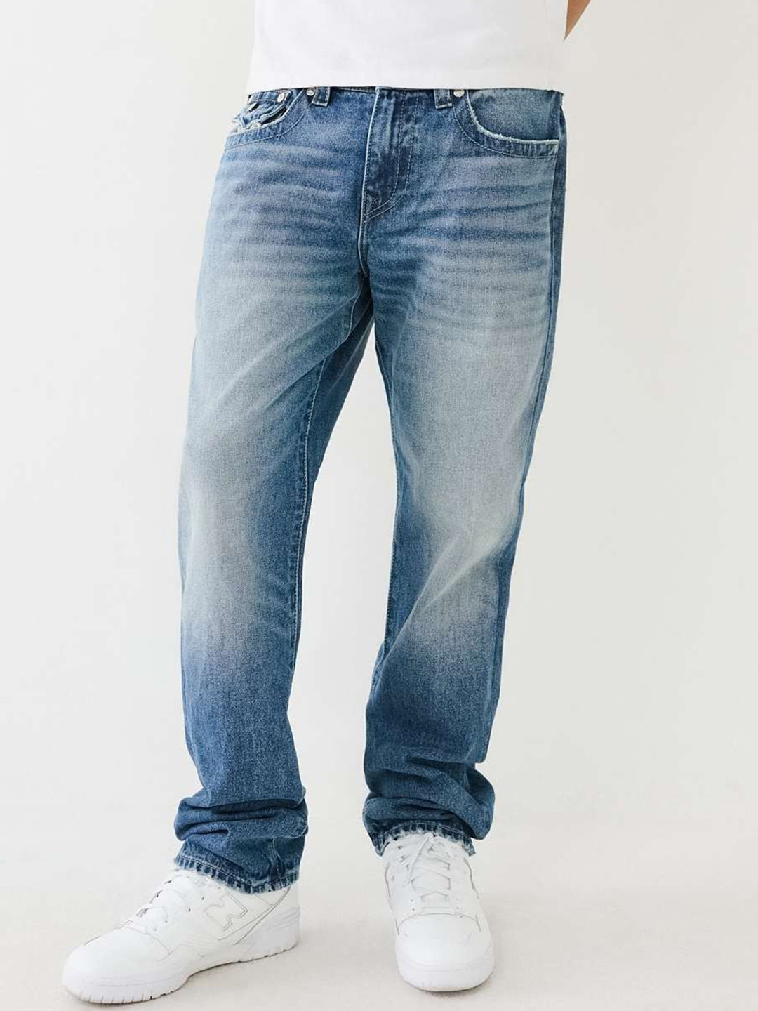 True Religion Single Needle Ricky Straight Fit Mid-Rise Washed Jeans