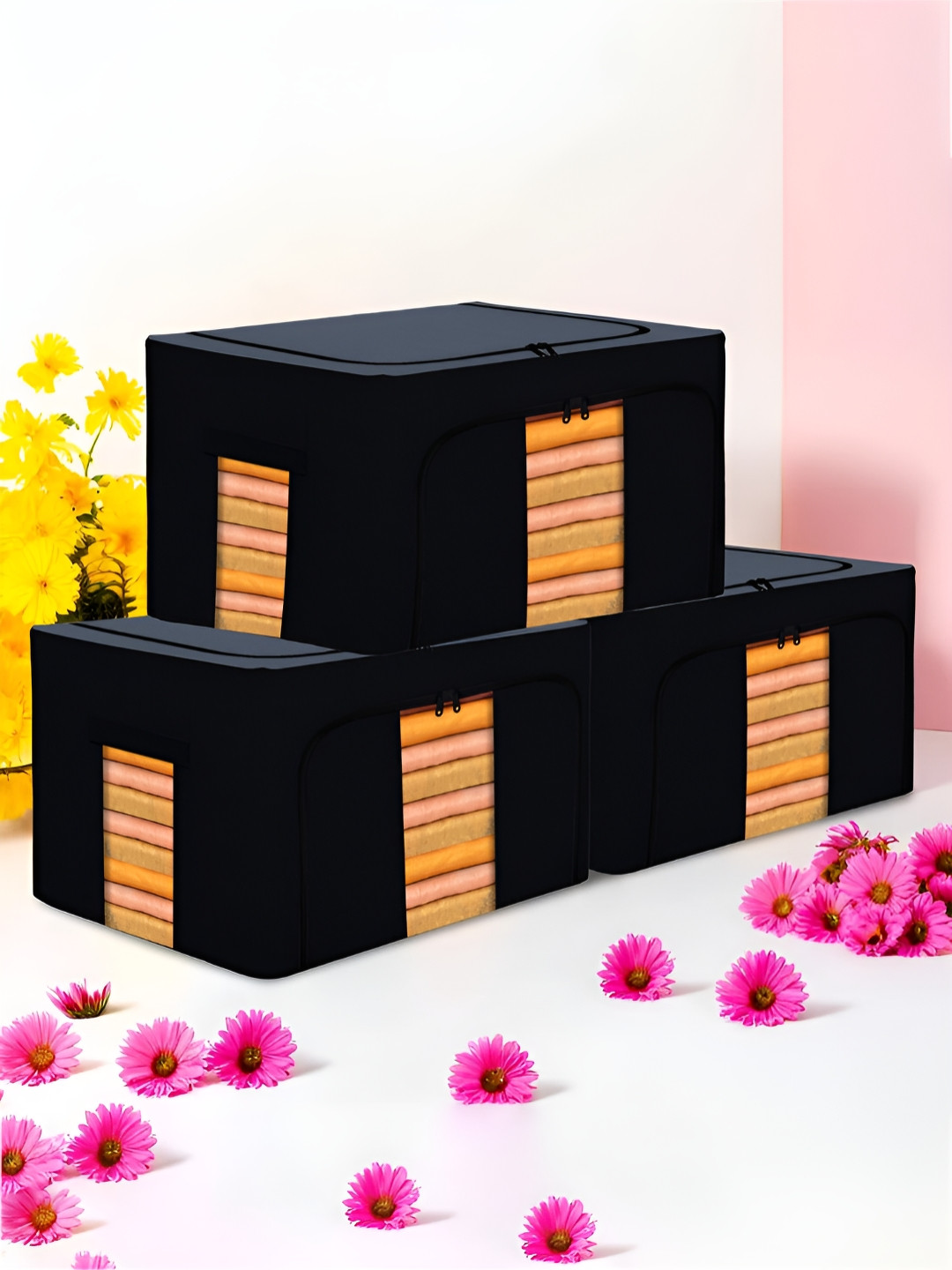 Kuber Industries Grey 3 Pieces Steel Frame Underbed Drawer Organiser 24 Liter