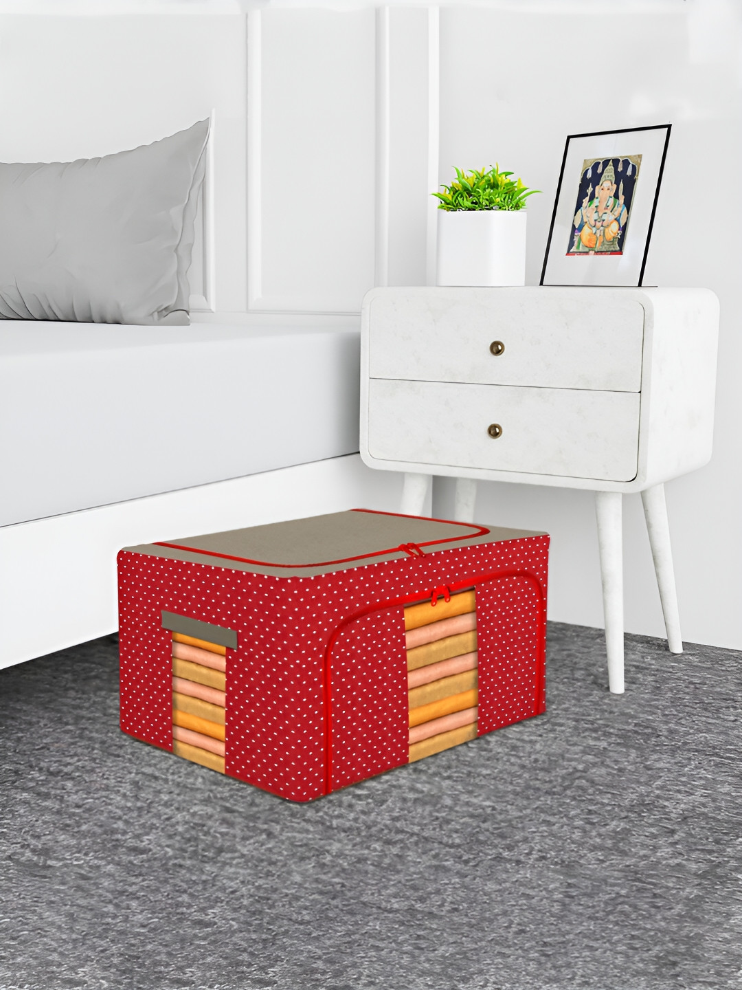 Kuber Industries Red & White 10 Pieces Steel Frame Drawer Organiser 44 Liter