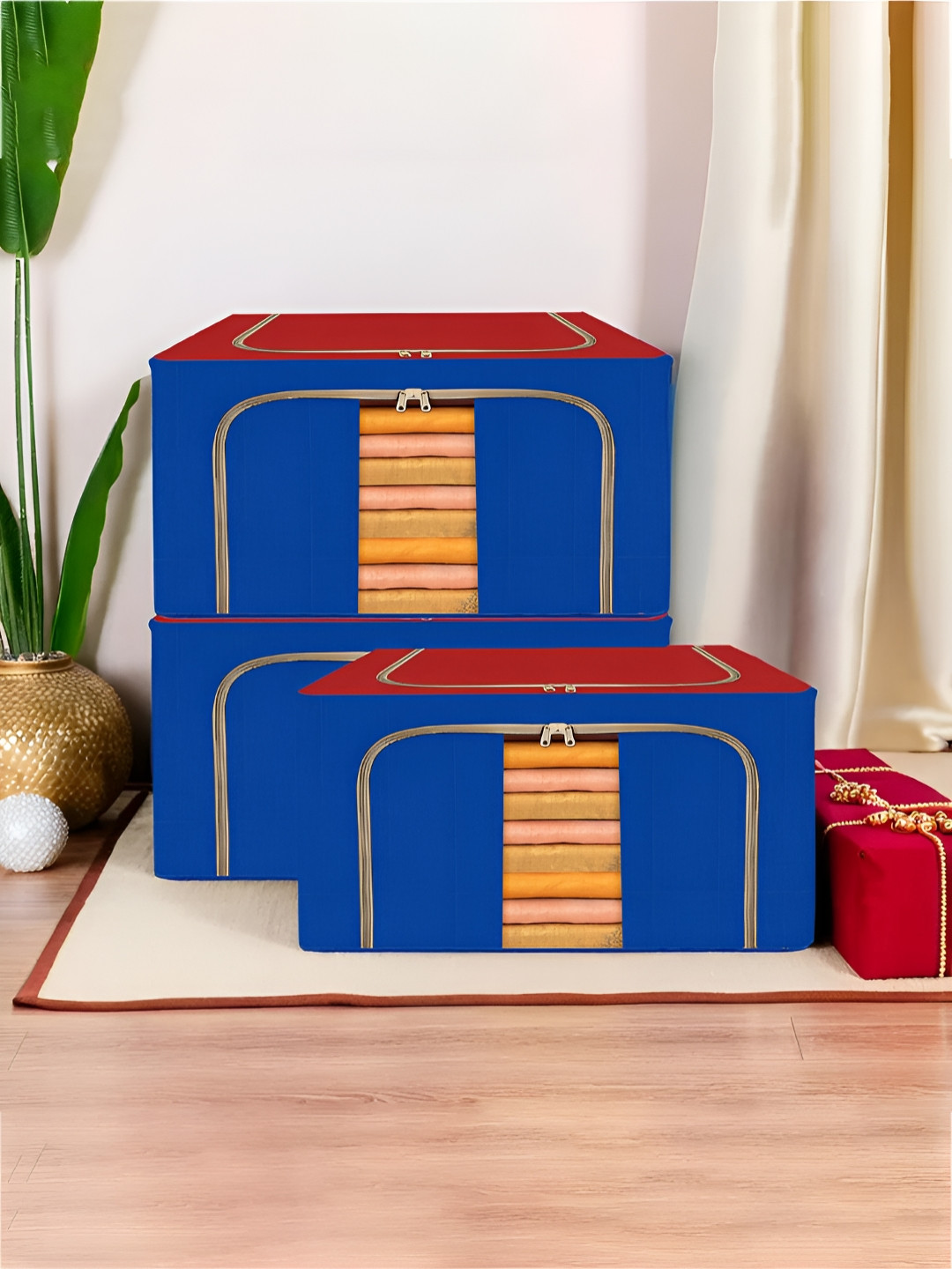 Kuber Industries Red 3 Pieces Storage Box Drawer Organisers